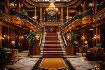 Obraz premium Grand Staircase in a Luxurious Mansion Interior