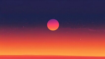 Obraz premium Vibrant sunset over calm ocean, starry night sky