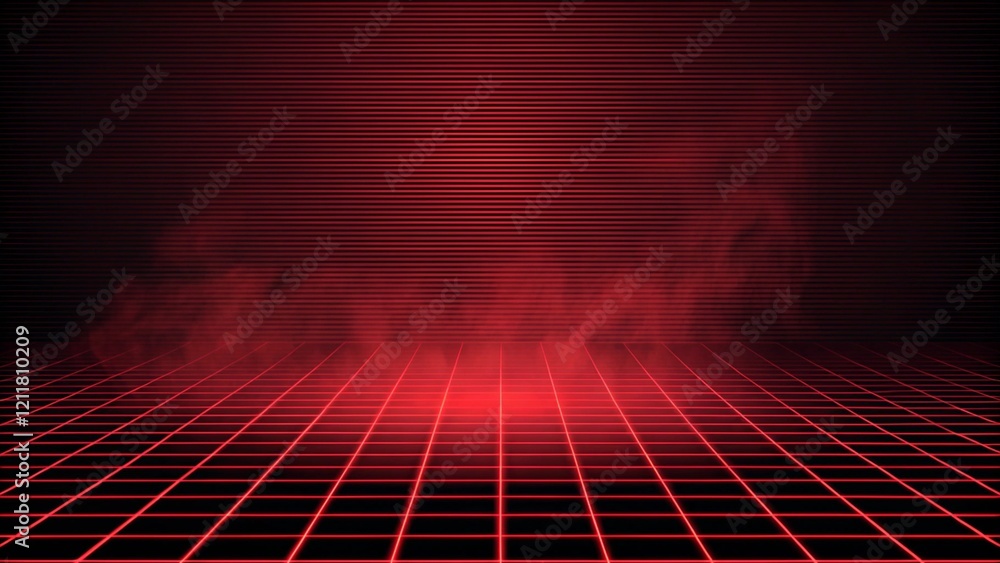 Aufkleber abstract black red gaming background with modern luxury grid pattern retro vapor synthwave smoke fog