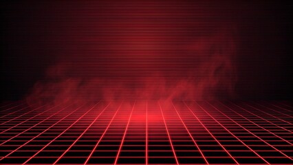 Abstract black red gaming background with modern luxury grid pattern retro vapor synthwave smoke fog, futuristic neon lights digital design cyber aesthetic technology wallpaper