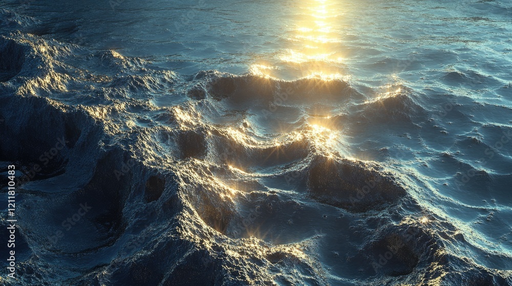 Poster peaceful deep ocean view with sunlight filtering through, creating shimmering patterns on the sea fl