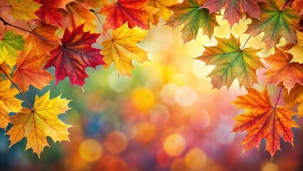 Obraz premium Vibrant autumn maple leaves in a variety of warm colors , fall, foliage, red, orange, yellow, seasonal, nature, leaf