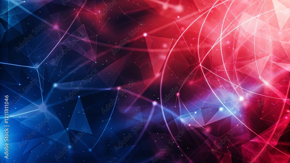 Poster abstract blue and red light with digital connecting dots decoration, with space and gaming backgroun