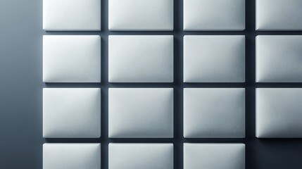 Obraz premium Softly lit gray and white square panels neatly arranged wall texture. AI Generated