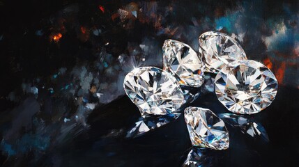 Obraz premium Stunning diamonds reflecting light with brilliance, set against a dark, elegant black surface