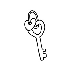 Heart key with heart keychain doodle outline