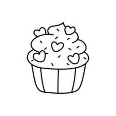 cupcake with hearts doodle outline