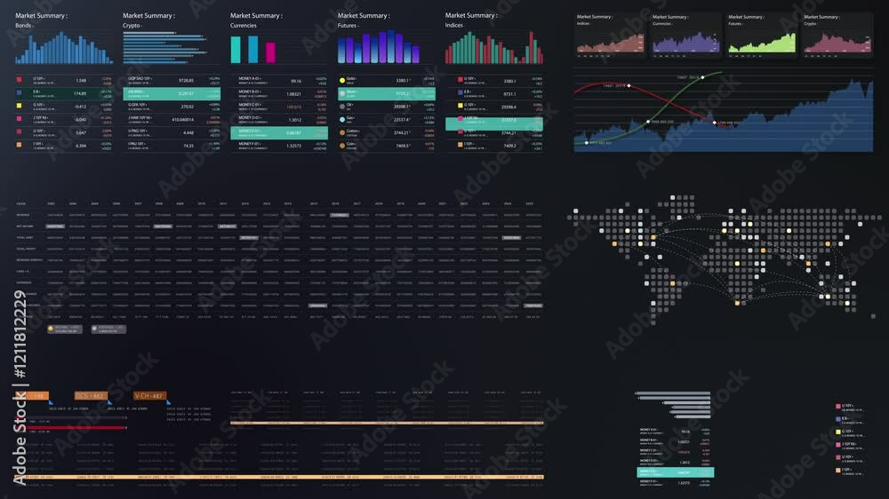 Aufkleber Dynamic data visuals for business info graphics, animated charts, and data-driven insights for a business meeting mock-up. Explore the world of trading, stock exchanges, and crypto