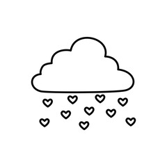 cloud with hearts rain doodle outline