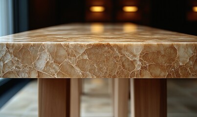 Brown marble tabletop on wooden legs.