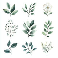 Elegant Botanical Illustrations of Leaves and Floral Elements