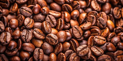 Fototapeta premium Close up of fresh coffee beans for background, coffee, beans, close up, fresh, dark, texture, aroma, caffeine, roasted
