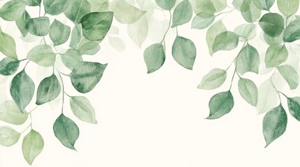 Naklejka premium Soft Green Watercolor Leaves on Light Background for Natural Themes