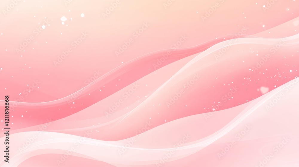Poster soft pink waves with sparkles in gentle gradient background