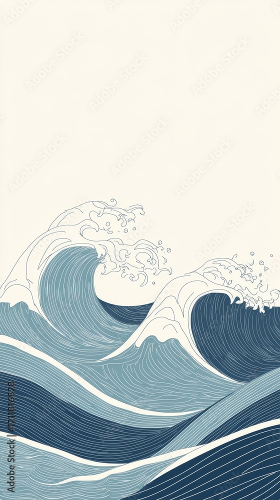 Poster elegant ocean waves in soft tones with calm and serene vibes