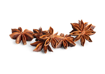 Many anise stars on white background