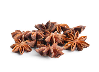 Many anise stars on white background