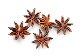 Anise stars on white background