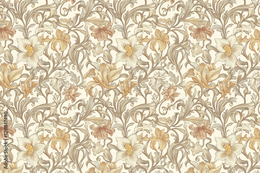 Poster floral toile tapestry pattern. vintage botanical wallpaper pattern. background image. created with g
