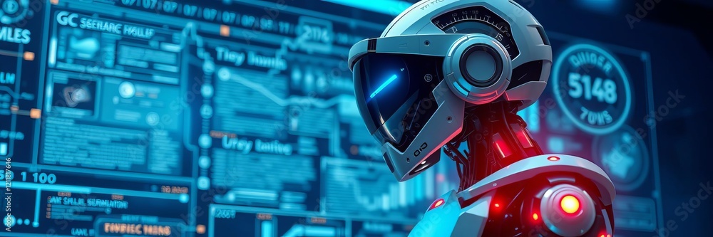 Poster white cyborg hand with intricate metallic details accessing digital data interface in 3d rendering, 