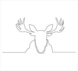 One continuous line drawing of moose deer elk. single line of minimalist moose deer illustration. editable stroke