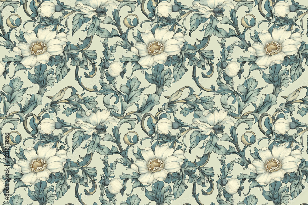 Poster floral toile tapestry pattern. vintage botanical wallpaper pattern. background image. created with g
