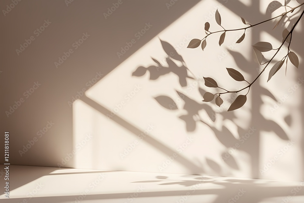 Poster branch shadow casts abstract patterns on wall
