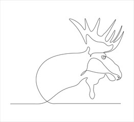 One continuous line drawing of moose deer elk. single line of minimalist moose deer illustration. editable stroke