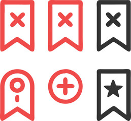Obraz premium Set of Red and Black Bookmark Icons with Different Symbols