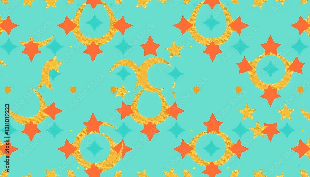 Poster abstract celestial pattern with moons and stars