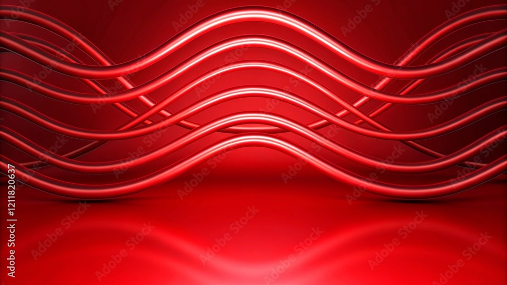 Poster Abstract red wave background on red background, modern digital texture flowing across the canvas with elegant curves, suitable for presentations, posters, and artistic designs