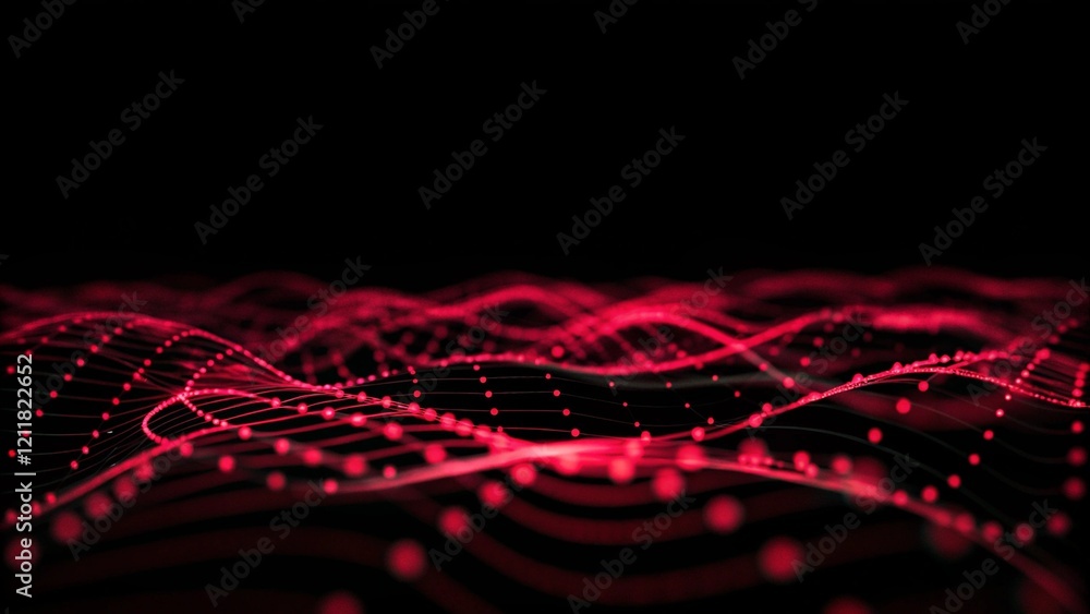 Aufkleber abstract red wave lines forming a glowing neon pattern on a dark digital background, futuristic ener