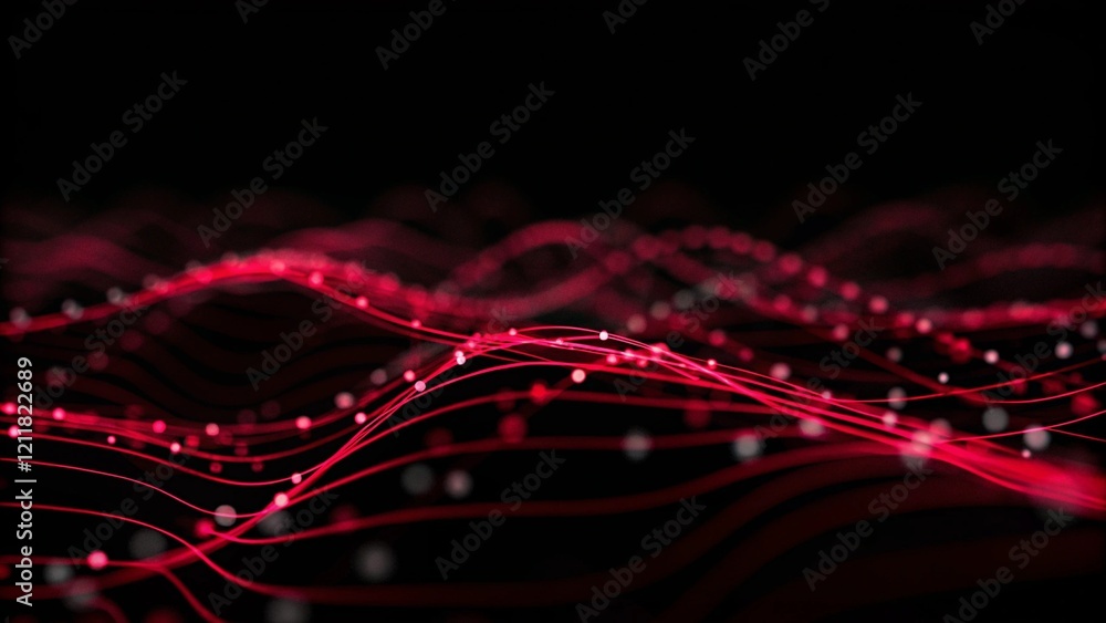 Aufkleber abstract red wave lines forming a glowing neon pattern on a dark digital background, futuristic ener