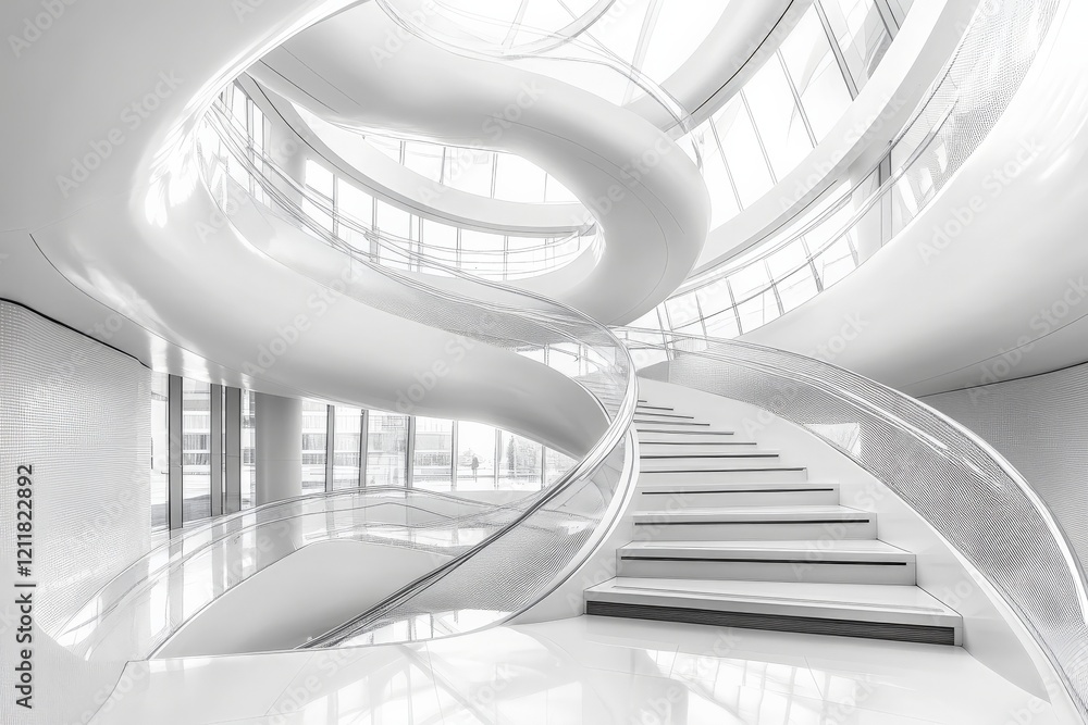 Aufkleber modern architectural design featuring a spiraling staircase illuminated by natural light