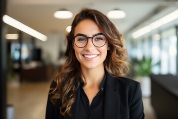 Fototapeta premium Portrait of a confident businesswoman smiling in a modern office environment