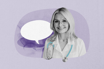 Template sketch image composite artwork collage of middle age lady doctor smile profession...