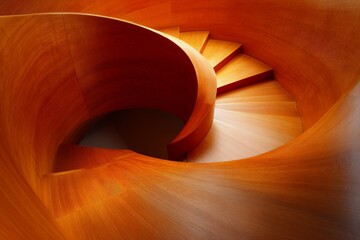 Fototapeta premium Elegant wooden spiral staircase with a warm finish in a modern architectural setting