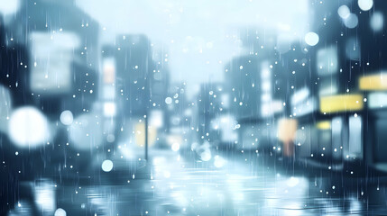 Rainy city night abstract background. Blurred city lights and raindrops on a wet street. Perfect for websites, banners, or design projects needing a moody atmosphere.