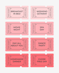 Coupon book for Valentines day. Love night tickets Best gift. Set coupons