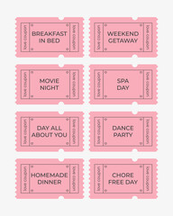 Coupon book for Valentines day. Love night tickets Best gift. Set coupons