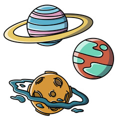 Colorful set of cartoon planets. Outer space.