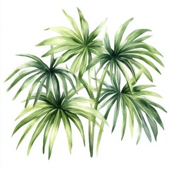 Lush Tropical Greenery with Vibrant Palm Fronds on White Background
