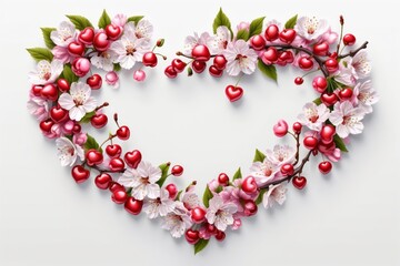 Obraz premium A heart shape made of flowers with pink roses and a romantic floral design perfect for Valentine's Day or a wedding celebration