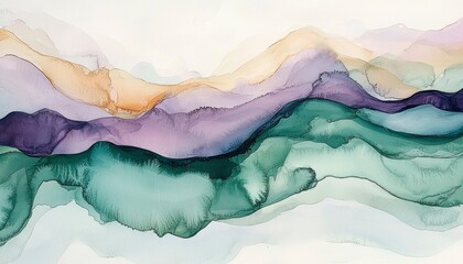 Abstract Fluid Art Pastel Mountain Range Landscape