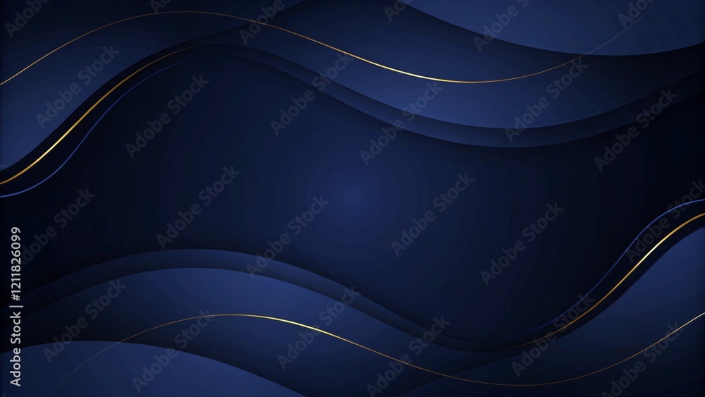 Poster banner web template abstract blue and golden wave curved lines overlapping layer design on dark blue
