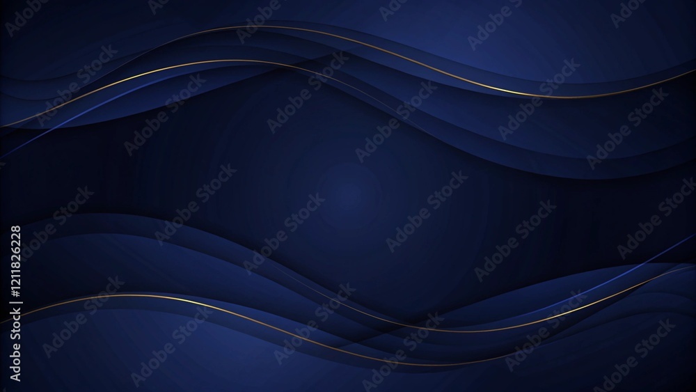 Poster Banner web template abstract blue and golden wave curved lines overlapping layer design on dark blue background, luxury style, elegant layout, premium curve flow, modern digital backdrop