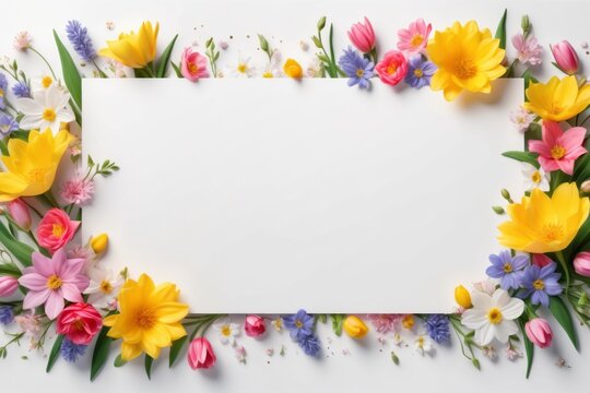A spring flower frame with a yellow daisy border, featuring vibrant floral patterns and natural beauty