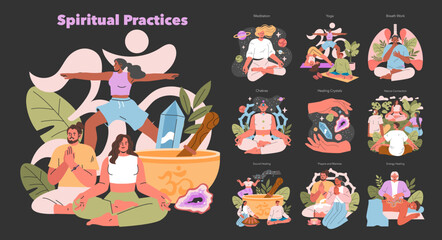 Spiritual Practices. Flat Vector Illustration