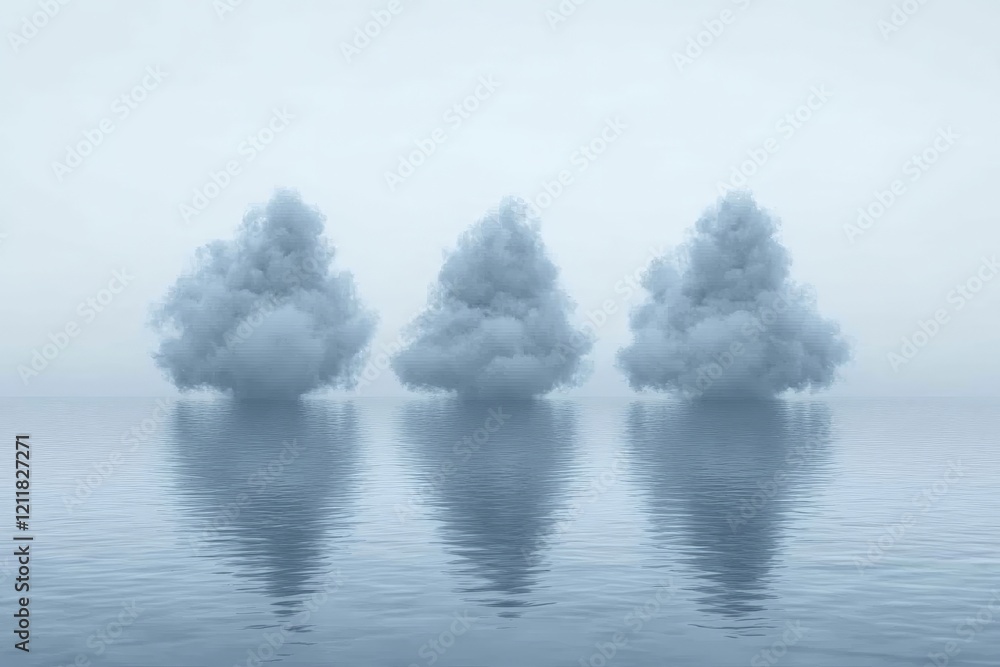 Aufkleber three clouds reflecting in calm water create an ethereal landscape at dawn