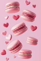 Obraz premium Whimsical Dessert Display Blush Pink Macarons in Mid-Air